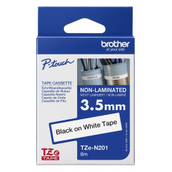 Cassette à ruban Brother pour étiqueteuse Noir sur Blanc (TZEN201) 3,5 mm