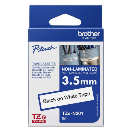 Cassette à ruban Brother pour étiqueteuse Noir sur Blanc (TZEN201) 3,5 mm