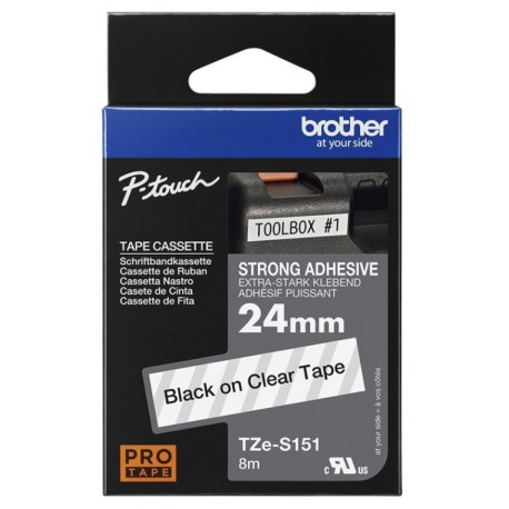 Cassette à ruban Brother pour étiqueteuse TZES151 originale – Noir sur Transparent, 24 mm