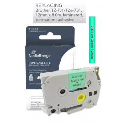 Cassette à ruban Générique pour étiqueteuse Brother Noir sur vert (TZ-731) 12mm