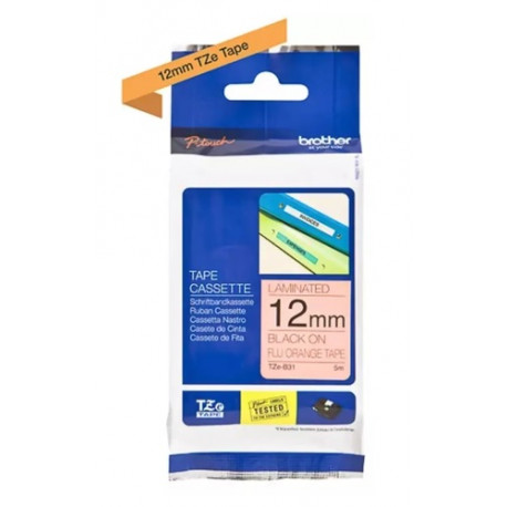 Cassette à ruban Brother pour étiqueteuse Noir sur orange fluo  (TZE-B31)  12mm