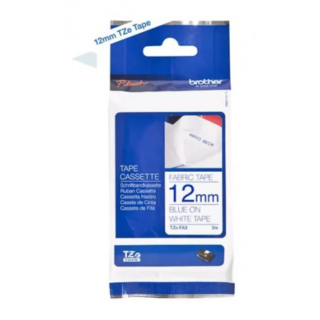 Cassette à ruban textile TZe-FA3 Brother originale – Bleu sur blanc, 12 mm