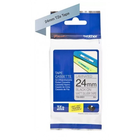 Cassette à ruban Brother pour étiqueteuse Noir sur Argent Mat (TZe-M951)  24mm