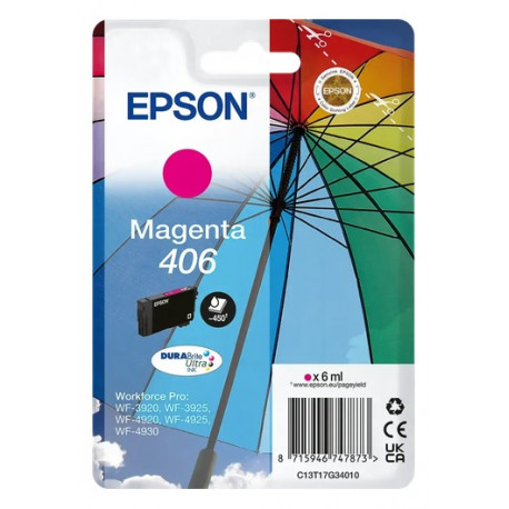 Cartouche d'encre Magenta Epson pour WorkForce pro WF-3920, WF-3925, WF-4920, ...(n°406) (Parapluie) 