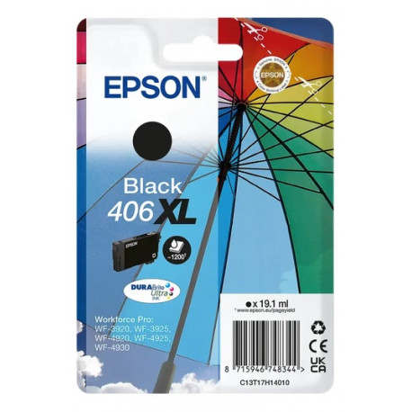 Cartouches d'encre Noire XL Epson pour WorkForce pro WF-3920, WF-3925, WF-4920, ...(n°406XL) (Parapluie) 