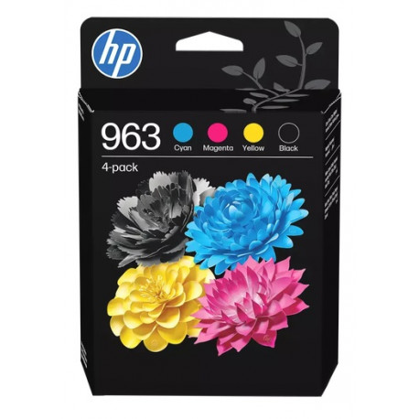 Pack 4 encres HP : 3 Encres (C, M, Y - 700 pages) + 1 encre noir (1 000 pages) pour  officejet Pro (N°963)