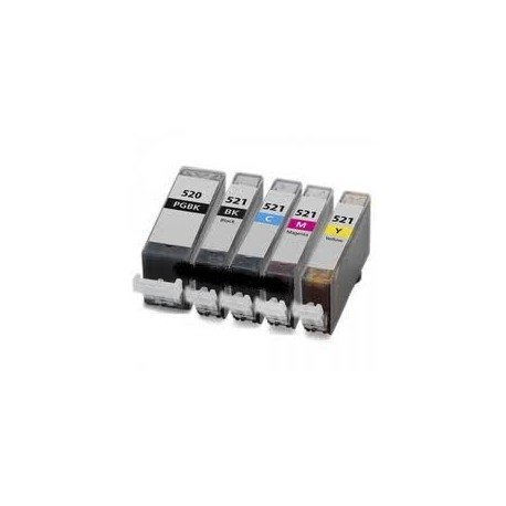 Pack de 5 cartouches génériques pour Canon Pixma ip3600 / mp540...PGI520BK/CL521