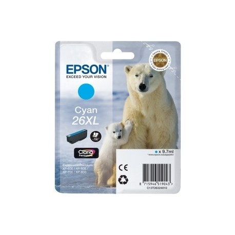 Cartouche cyan haute capacité EPSON pour Expression Home XP-600... (N°26XL) (ours)